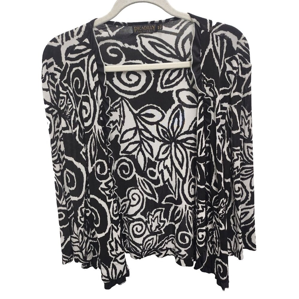 Picadilly Artsy Cardigan Womens‎ Petite Medium Floral Slinky Open Ruffle BOHO